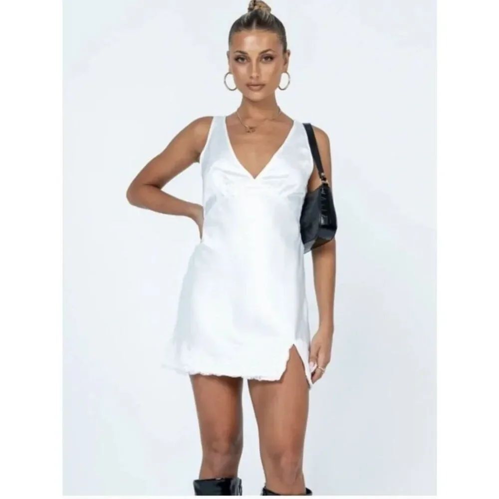 Princess Polly Athenia White Satin Lace Mini Dress US 6 NWT